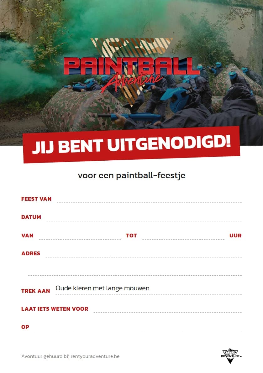 Uitnodiging voor een paintball-feestje